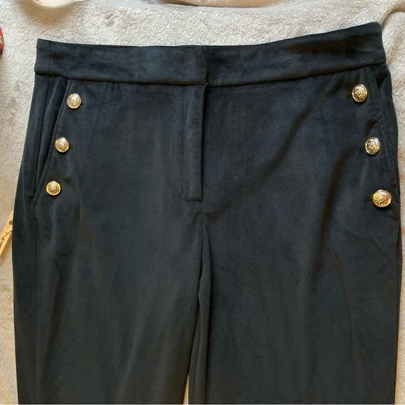 Maison D'Amelie Black Velour Straight Leg Sailor Trousers with Gold Buttons - Picture 8 of 12